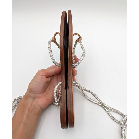 Schutz Kittie Glam Casual Flat Sandals Women's Silver/Beige Size US8B EU38.5 - Picture 7 of 14